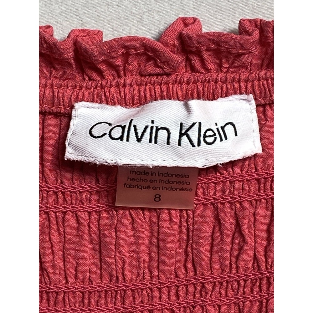 Calvin Klein Dress Womens 8 Pink Smocked Maxi Sundress Ruffle Strap Textured - Picture 9 of 12